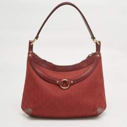 Pre Owned Gucci Red GG Canvas and Leather Horsebit Hobo