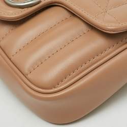 Pre Owned Gucci Beige Matelassé Leather Super Mini GG Marmont Shoulder Bag