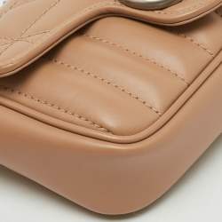 Pre Owned Gucci Beige Matelassé Leather Super Mini GG Marmont Shoulder Bag