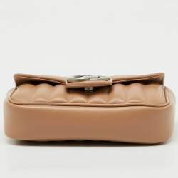 Pre Owned Gucci Beige Matelassé Leather Super Mini GG Marmont Shoulder Bag