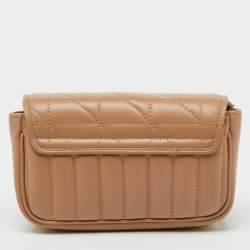 Pre Owned Gucci Beige Matelassé Leather Super Mini GG Marmont Shoulder Bag
