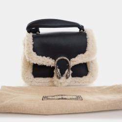 Pre Owned Gucci Black Mini Leather and Shearling Dionysus Top Handle Bag