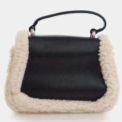 Pre Owned Gucci Black Mini Leather and Shearling Dionysus Top Handle Bag