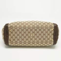 مملوكة مسبقًا Gucci Ebony/Beige GG Canvas and Leather Medium Running Tote