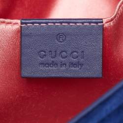 Pre Owned Gucci Blue Matelassé Velvet Mini GG Marmont Shoulder Bag
