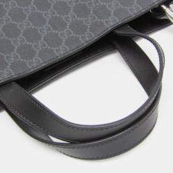 Pre Owned Gucci GG Supreme Leather Tote Bag Black Gray