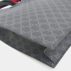 Pre Owned Gucci GG Supreme Leather Tote Bag Black Gray