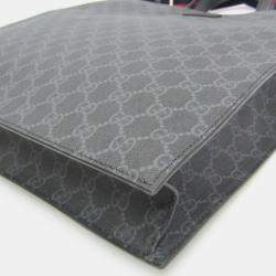 Pre Owned Gucci GG Supreme Leather Tote Bag Black Gray