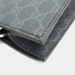 Pre Owned Gucci GG Supreme Leather Tote Bag Black Gray