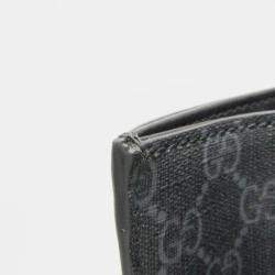 Pre Owned Gucci GG Supreme Leather Tote Bag Black Gray