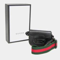 Pre Owned Gucci Horsebit 1955 Mini Bag Leather Pouch Shoulder Bag Black