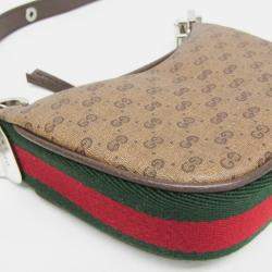 Pre Owned Gucci Mini Pouch Coated Canvas Leather Handbag Shoulder Bag Beige