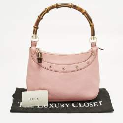 Pre Owned Gucci Light Pink Leather Anita Bamboo Hobo