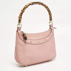 Pre Owned Gucci Light Pink Leather Anita Bamboo Hobo