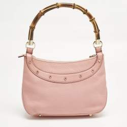 Pre Owned Gucci Light Pink Leather Anita Bamboo Hobo