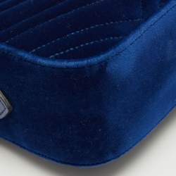Pre Owned Gucci Blue Matelassé Velvet Small GG Marmont Camera Bag