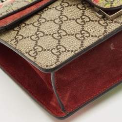 Pre Owned Gucci Beige/Burgundy GG Supreme Canvas Blooms Mini Dionysus Shoulder Bag