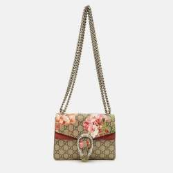 Pre Owned Gucci Beige/Burgundy GG Supreme Canvas Blooms Mini Dionysus Shoulder Bag