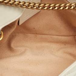 Pre Owned Gucci Off White Matelassé Leather Super Mini GG Marmont Shoulder Bag