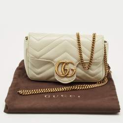 Pre Owned Gucci Off White Matelassé Leather Super Mini GG Marmont Shoulder Bag