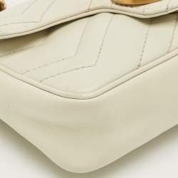 Pre Owned Gucci Off White Matelassé Leather Super Mini GG Marmont Shoulder Bag