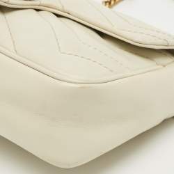 Pre Owned Gucci Off White Matelassé Leather Super Mini GG Marmont Shoulder Bag