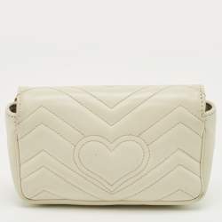 Pre Owned Gucci Off White Matelassé Leather Super Mini GG Marmont Shoulder Bag