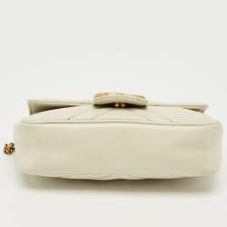 Pre Owned Gucci Off White Matelassé Leather Super Mini GG Marmont Shoulder Bag