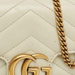 Pre Owned Gucci Off White Matelassé Leather Super Mini GG Marmont Shoulder Bag