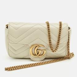 Pre Owned Gucci Off White Matelassé Leather Super Mini GG Marmont Shoulder Bag