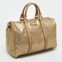 Pre Owned Gucci Gold GG Imprime Canvas Medium Joy Boston Bag