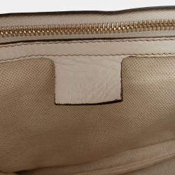 Pre Owned Gucci White Medium GG Canvas New Bamboo Satchel