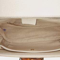 Pre Owned Gucci White Medium GG Canvas New Bamboo Satchel