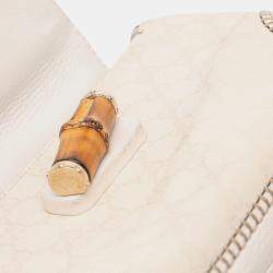 Pre Owned Gucci White Medium GG Canvas New Bamboo Satchel