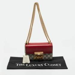 Pre Owned Gucci Red/Beige GG Supreme Canvas and Leather Small Padlock Shoulder Bag