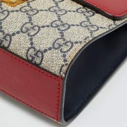 Pre Owned Gucci Red/Beige GG Supreme Canvas and Leather Small Padlock Shoulder Bag
