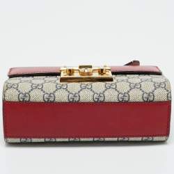 Pre Owned Gucci Red/Beige GG Supreme Canvas and Leather Small Padlock Shoulder Bag