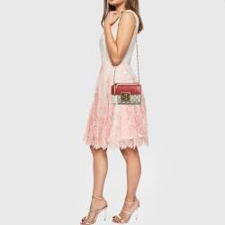 Pre Owned Gucci Red/Beige GG Supreme Canvas and Leather Small Padlock Shoulder Bag