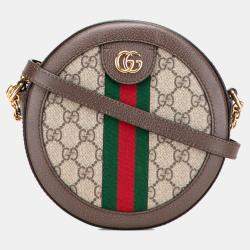 Pre Owned Gucci Beige/Brown Mini GG Supreme Round Ophidia Crossbody