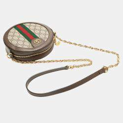 Pre Owned Gucci Beige/Brown Mini GG Supreme Round Ophidia Crossbody