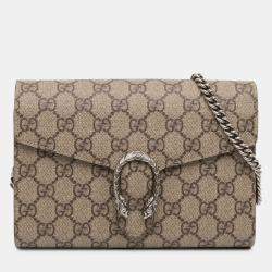 Pre Owned Gucci Beige GG Supreme Dionysus Chain Wallet