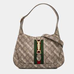 Pre Owned Gucci Brown Balenciaga The Hacker Project Small GG Supreme Web Jackie 1961