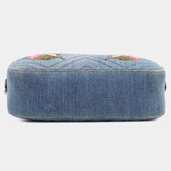 Pre Owned Gucci Blue Small GG Marmont Embroidered Matelasse Denim Crossbody