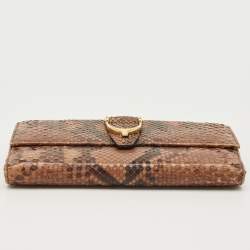 Pre Owned Gucci Beige Python Spur Flap Continental Wallet