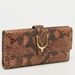 Pre Owned Gucci Beige Python Spur Flap Continental Wallet