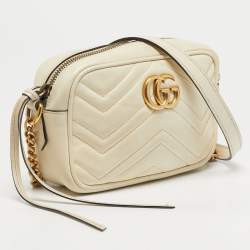 Pre Owned Gucci Off White Matelassé Leather Mini GG Marmont Camera Bag