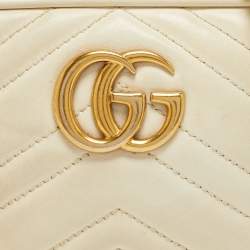Pre Owned Gucci Off White Matelassé Leather Mini GG Marmont Camera Bag