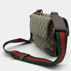 Pre Owned Gucci Beige Brown Coated canvas Supreme Small Messenger Bag
