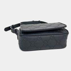 Pre Owned Gucci Black Leather GG Rubber-Effect Super Mini Bag