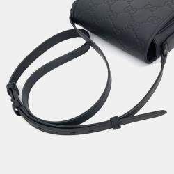 Pre Owned Gucci Black Leather GG Rubber-Effect Super Mini Bag